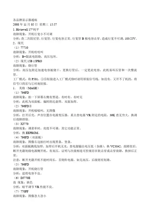 各品牌显示器通病