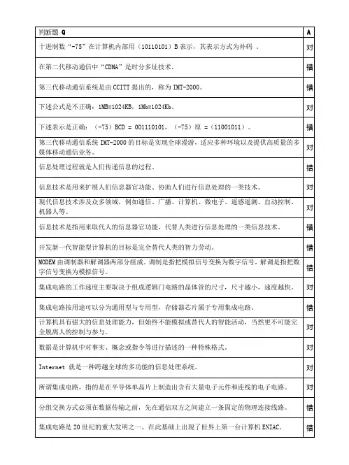 大学计算机题库判断题