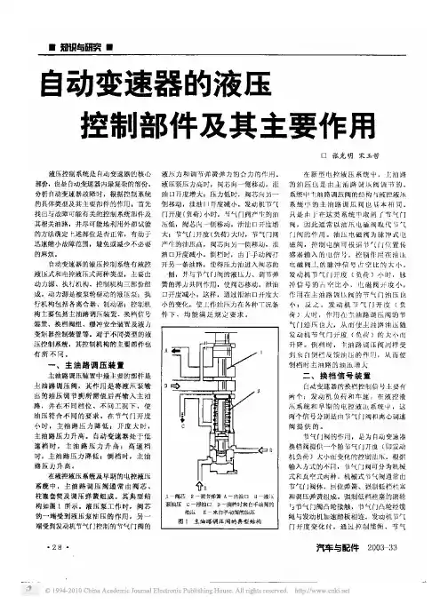 自动变速器的液压控制部件及其主要作用