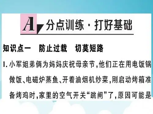 九年级物理下册18.2怎样用电才安全18.3电能与社会发展习题课件新版粤教沪版