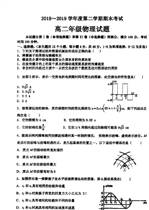 陕西省西安电子科技大学附属中学2018-2019学年高二下学期期末考试物理试题 扫描版缺答案