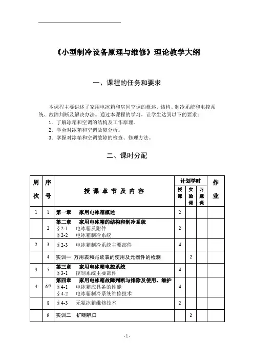 《小型制冷设备原理与维修》教学大纲