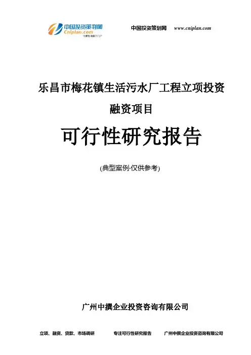 乐昌市梅花镇生活污水厂工程融资投资立项项目可行性研究报告(中撰咨询)