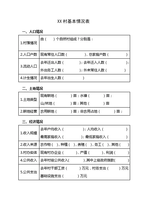 驻村农村基本情况调查表