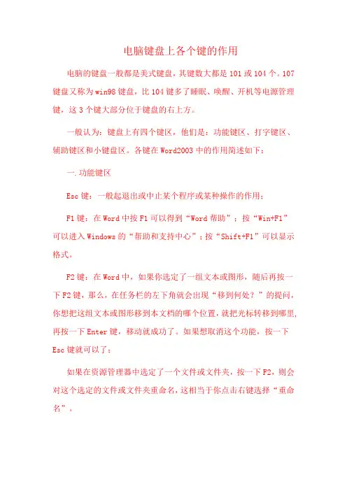 电脑键盘上各个键的作用