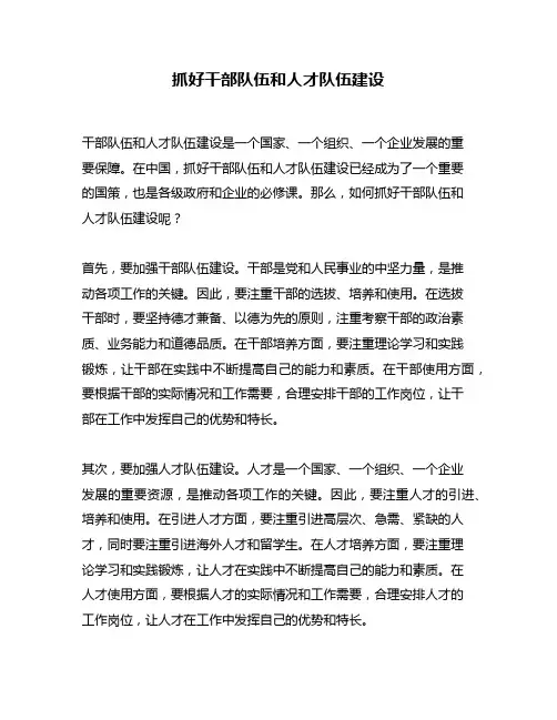 抓好干部队伍和人才队伍建设