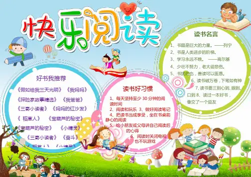 卡通快乐阅读读书小报手抄报word模板