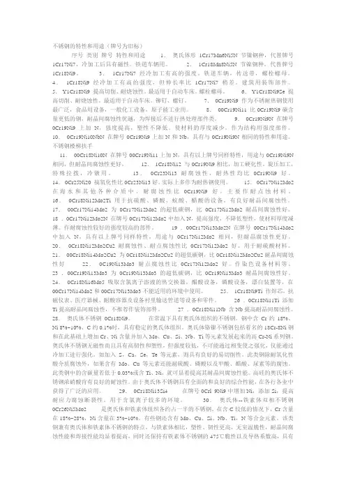 不锈钢的特性和用途