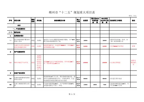 郴州市北湖区“十二五”规划重大项目表任务分解表