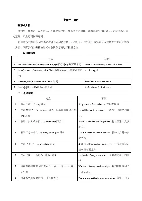 2020年高考英语语法专项突破训练专题01-冠词