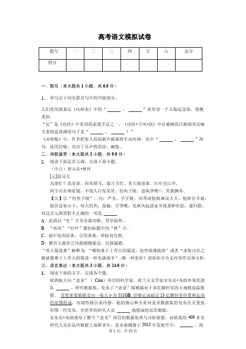 陕西省西北工大附中高考语文模拟试卷解析版