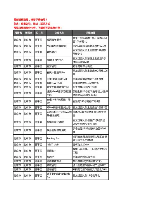 新版北京市北京市昌平区酒吧企业公司商家户名录单联系方式地址大全53家