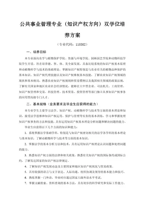 公共事业管理专业人才培养方案(知识产权方向)
