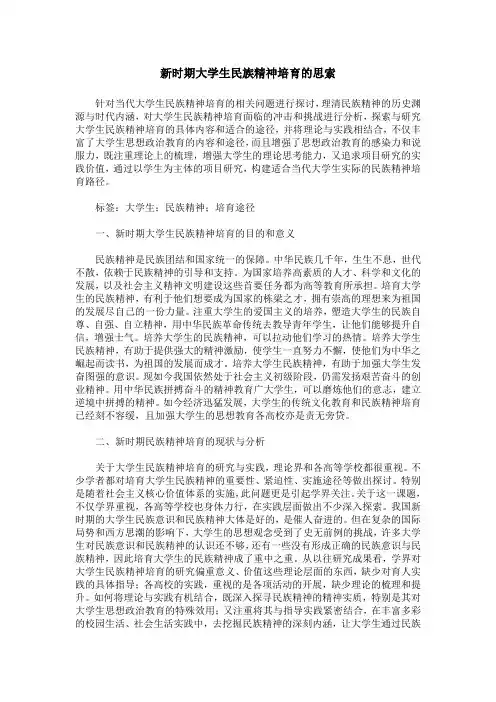 新时期大学生民族精神培育的思索