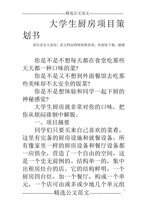 大学生厨房项目策划书