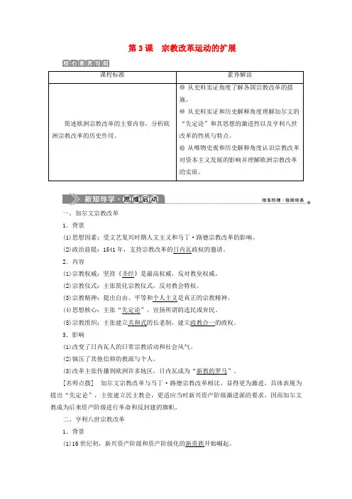 2019_2020学年高中历史第五单元欧洲的宗教改革第3课宗教改革运动的扩展学案新人教版选修1