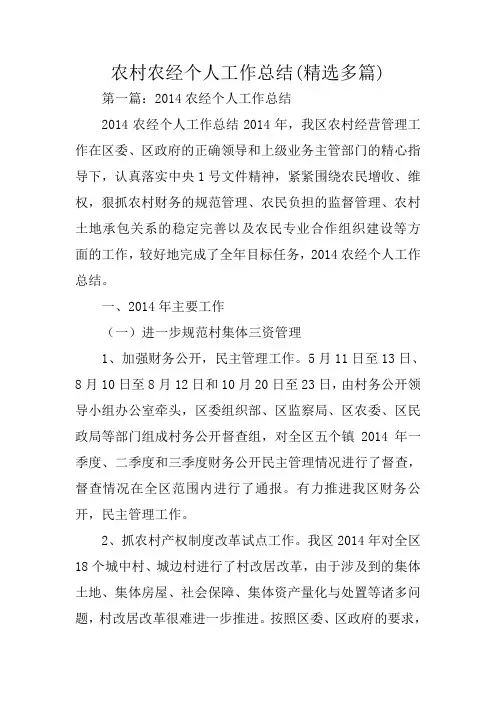 农村农经个人工作总结(精选多篇)