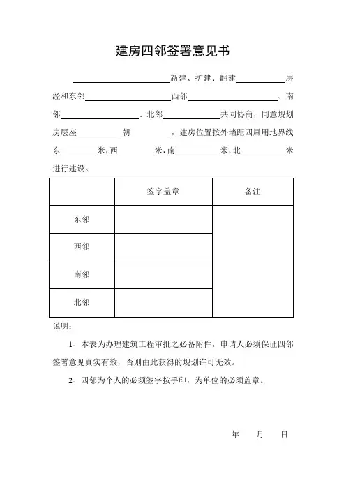 建房四邻签署意见书