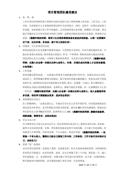 项目管理团队建设建议