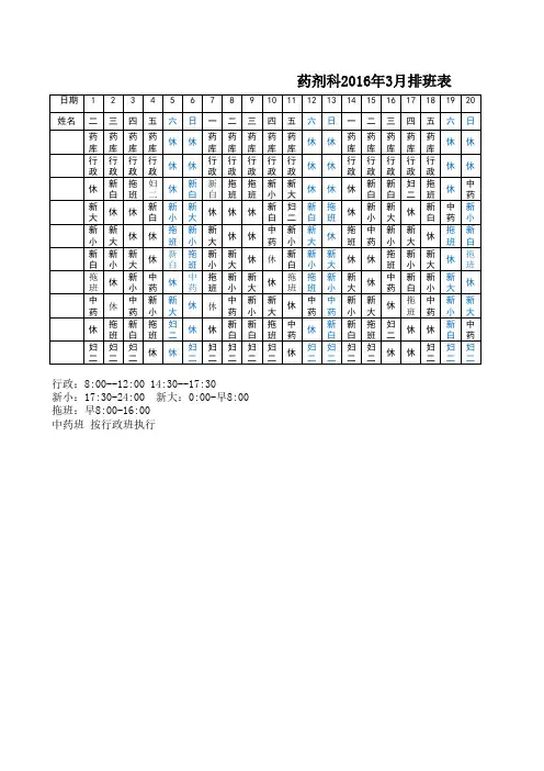 1月份新排班表Microsoft Excel 工作表 - 副本