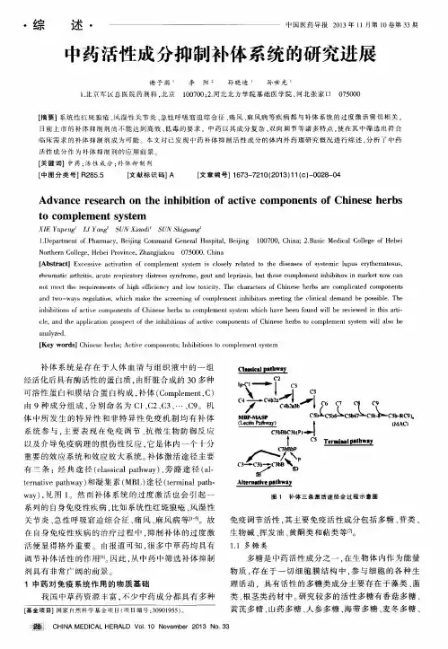 中药活性成分抑制补体系统的研究进展