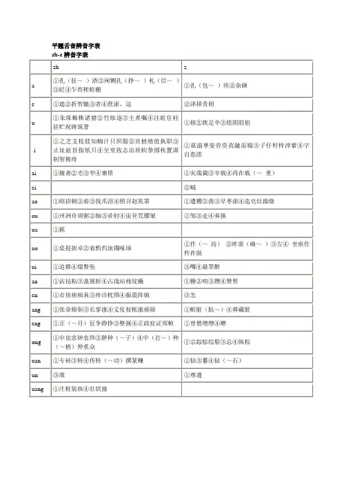 平翘舌音辨音字表