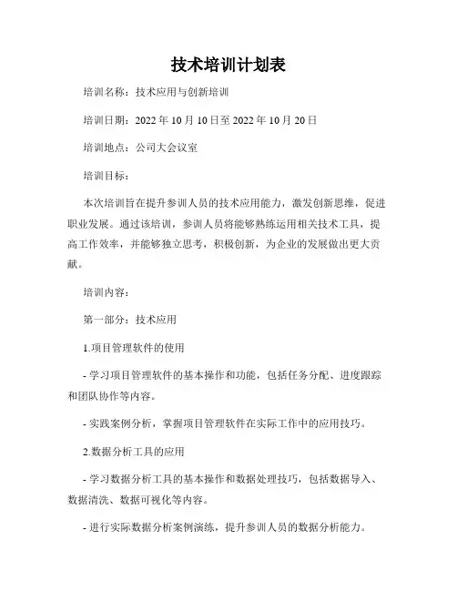 技术培训计划表