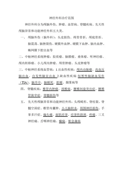 神经外科诊疗范围