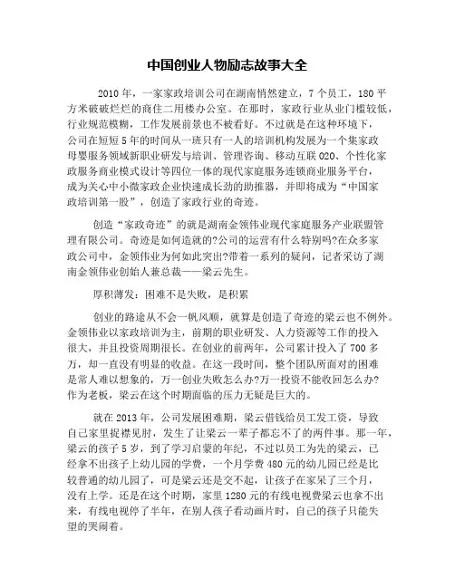 中国创业人物励志故事大全