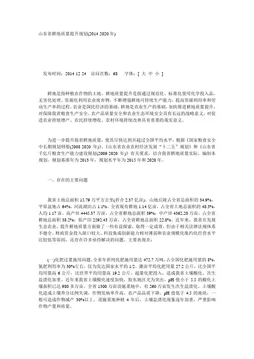 山东省耕地质量提升规划