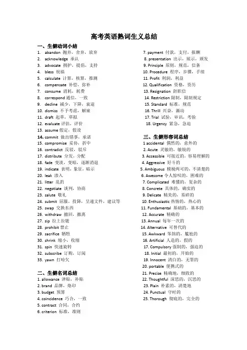 高考英语熟词生义总结