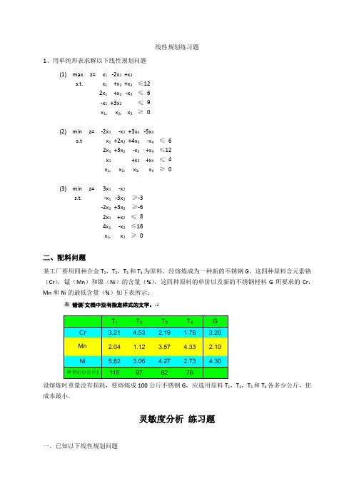 线性规划与灵敏度分析练习题