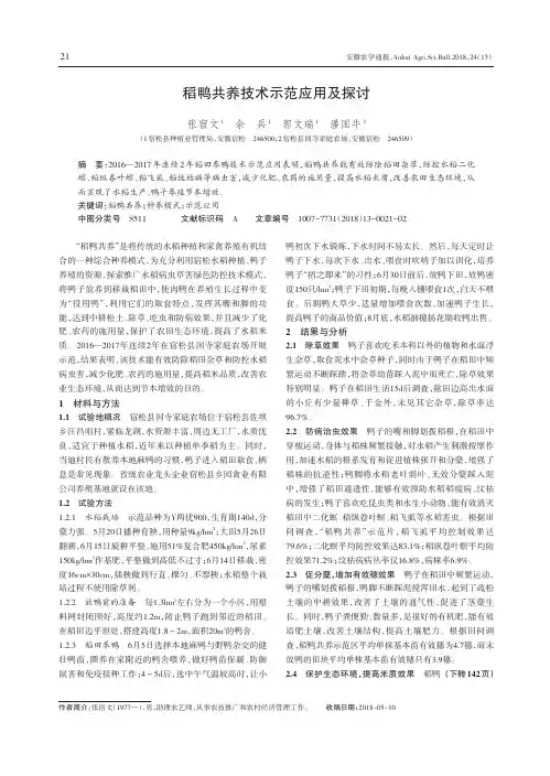 稻鸭共养技术示范应用及探讨