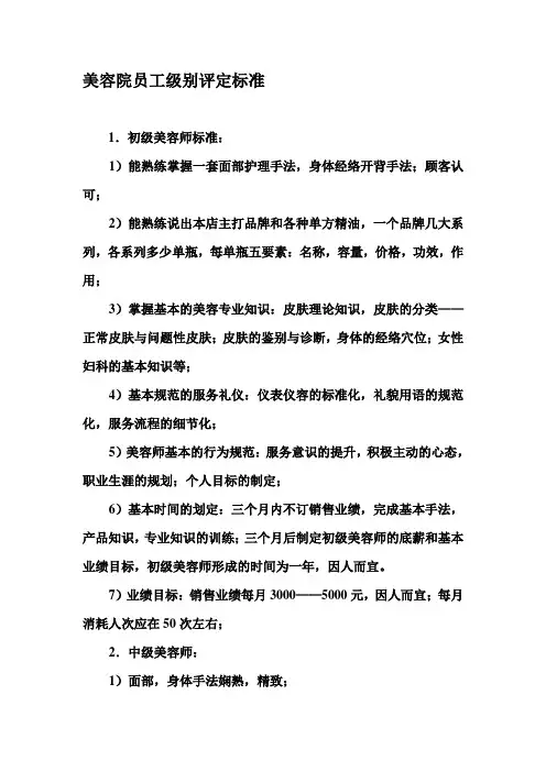 美容院员工级别评定标准