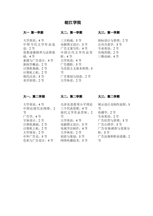 广告学专业课程安排