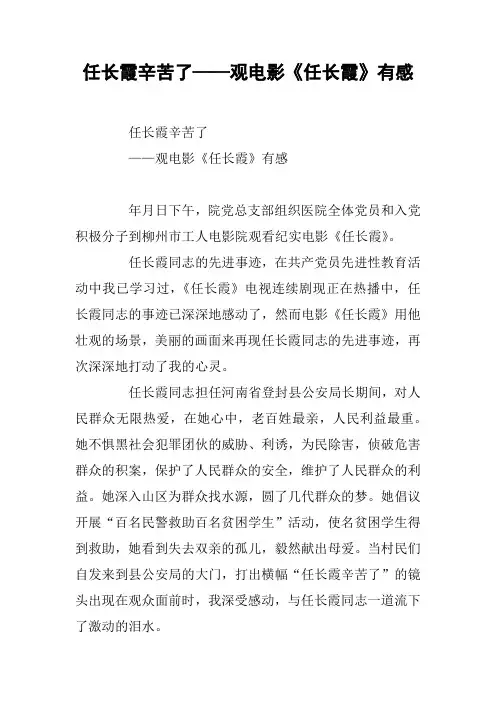 任长霞辛苦了——观电影《任长霞》有感