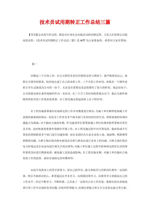 技术员试用期转正工作总结三篇