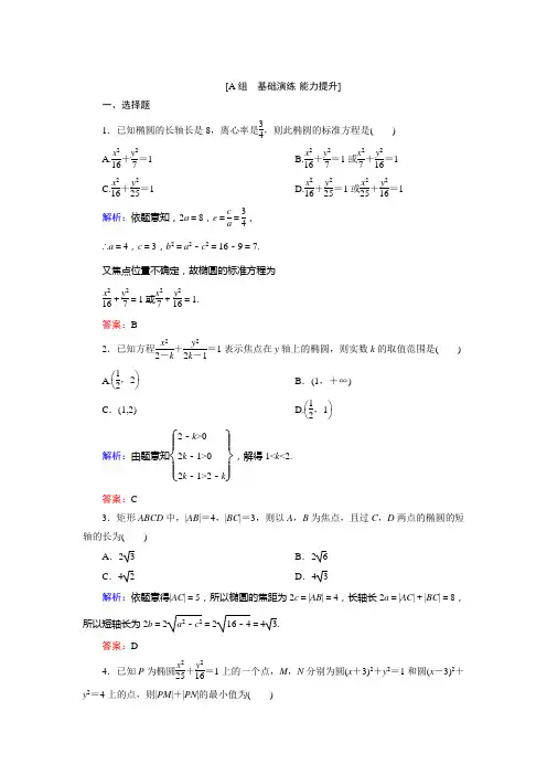 【优化探究】2015届高考数学(人教A版·文科)总复习word版含详析：8-5 椭圆 能力提升]