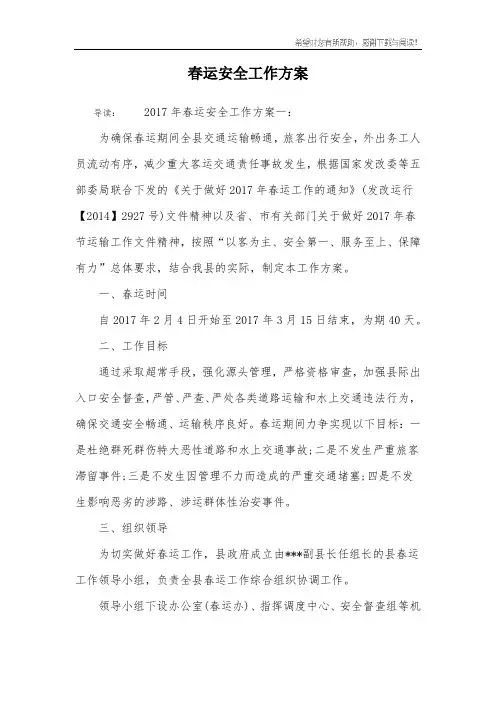 春运安全工作方案 2