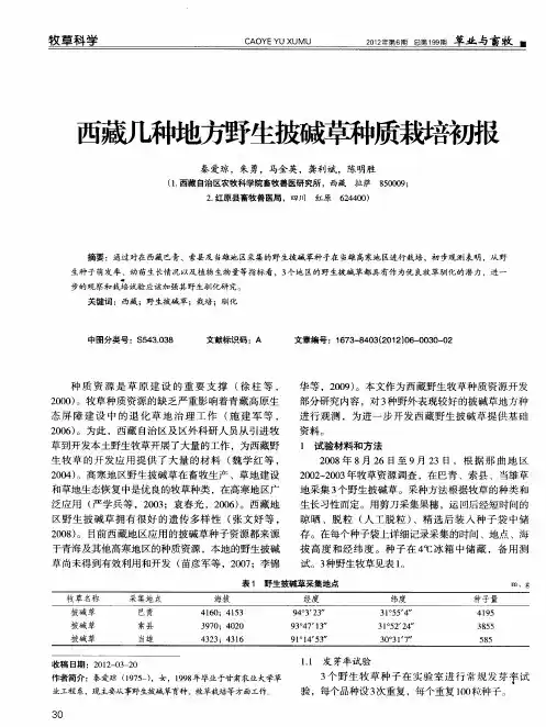 西藏几种地方野生披碱草种质栽培初报