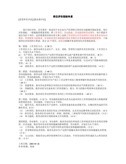 岗位评价指标体系 2