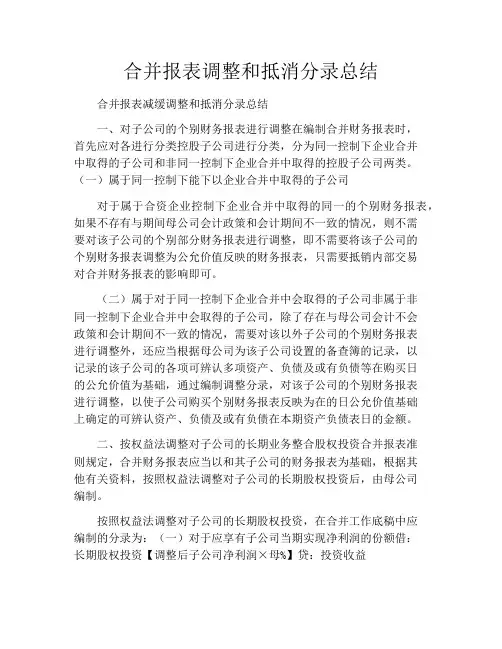 合并报表调整和抵消分录总结