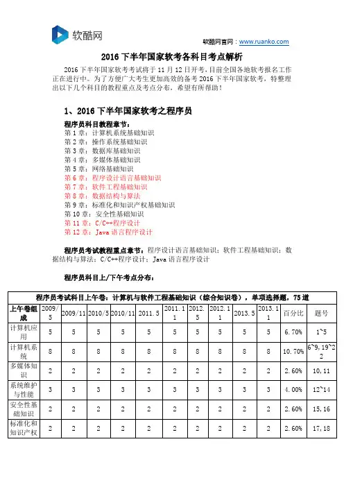 2016国家软考各科目考点解析