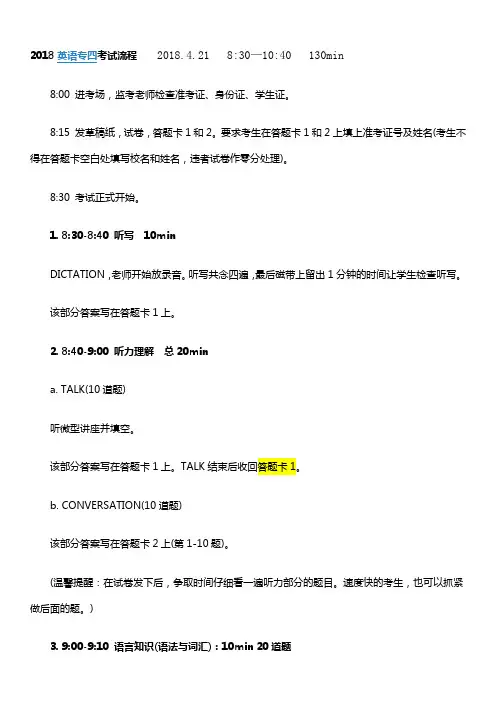 大学英语专业四级考试流程以及题型