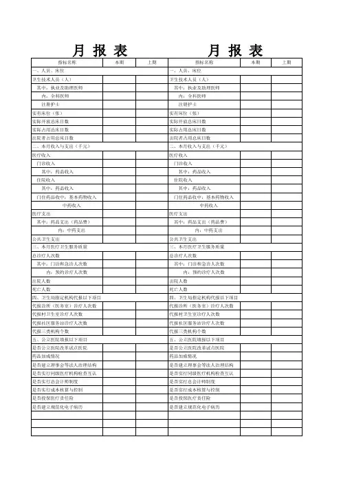 医院收入月统计表