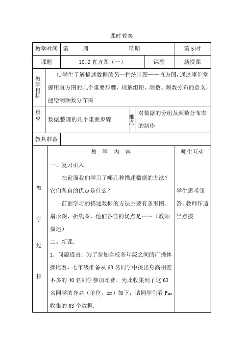 人教版八年级下册数学第68课时 直方图(一)