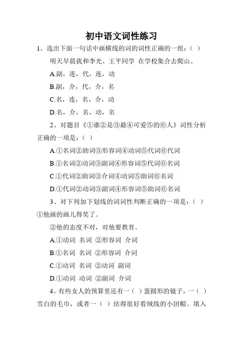 初中语文词性练习