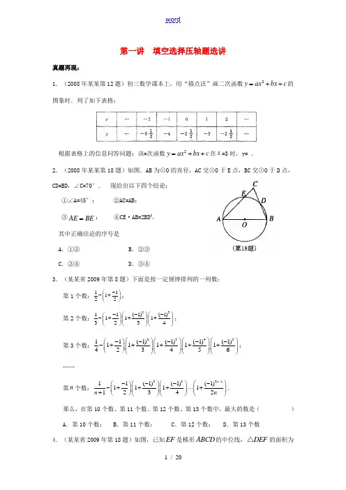 江苏省苏州市中考数学《第一讲 填空选择压轴题选讲》专题复习-人教版初中九年级全册数学试题