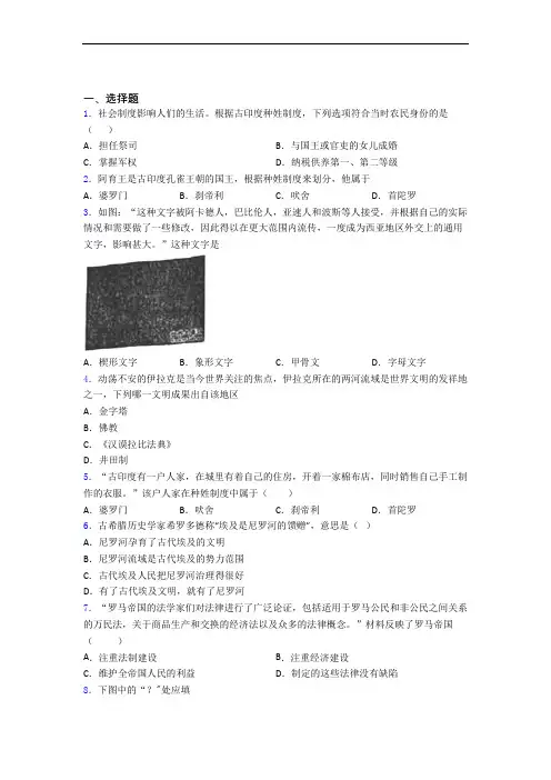 新中考九年级历史上第一单元古代亚非文明试题(带答案)