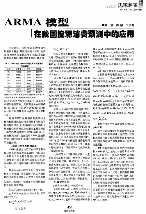 ARMA模型在我国能源消费预测中的应用